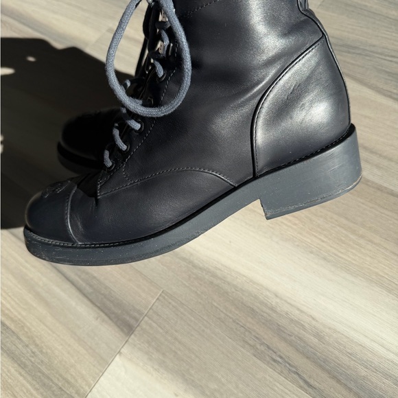 CHANEL Dark navy blue Leather Lace-Up Boots - Picture 2 of 6